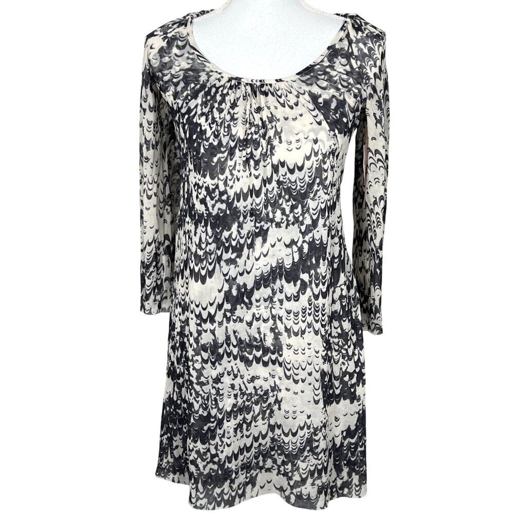 SWEET PEA BY STACI FRATI Scoop Neck Cold Shoulder Dress Gray Cream Sz S NWT